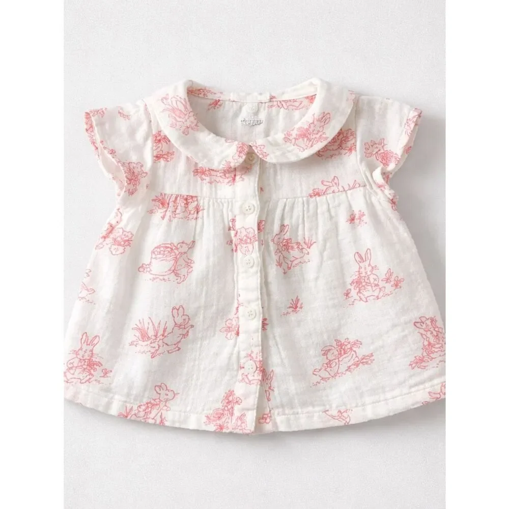 Baby Gap Peter Rabbit white and pink toile 2 piece matching set 6-12 months